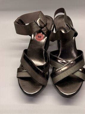 Charlies Metallic Black Strappy Platform Sandals